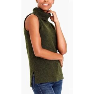 J. Crew Wool Cotton Blend Forest Green Turtleneck Sleeveless Sweater Sz. L NWT